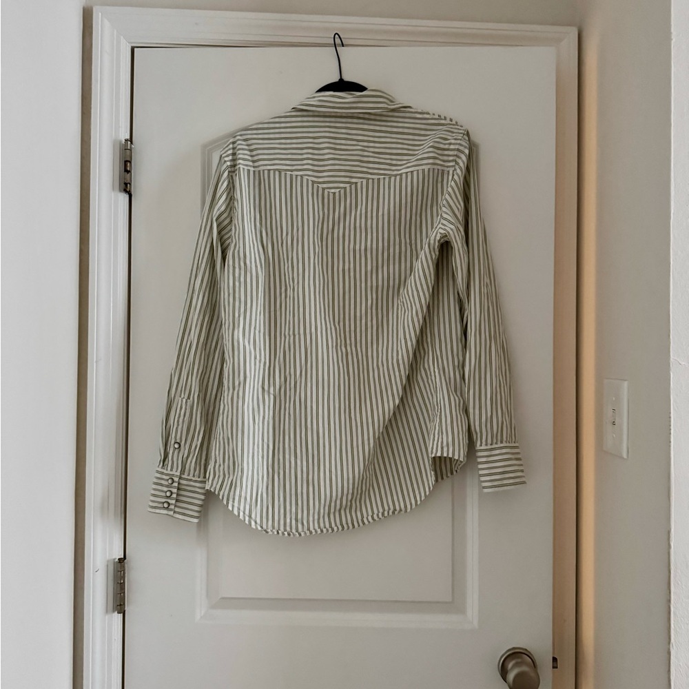 Tecovas Green and White Striped Long Sleeve Button Down Shirt - Picture 2 of 5
